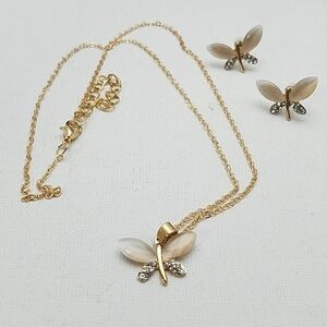 Pearl Faux Gold Tone 16" Necklace & Earrings